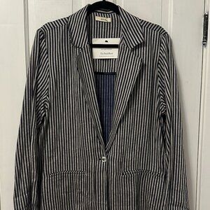 Matin 100% Linen Navy Blue/White Blazer; Size M/L